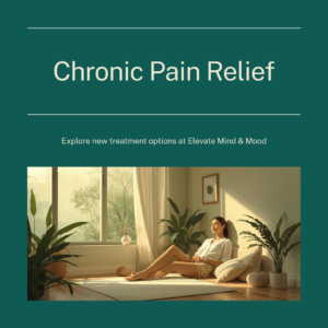 Calm indoor portrait of a reflective woman used for a blog about ketamine therapy for chronic pain in Lincoln Nebraska at Elevate Mind & Mood.