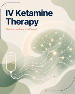 IV ketamine therapy and brain signaling illustration