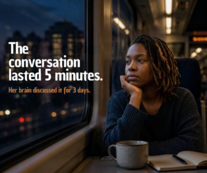 Woman reflecting on a conversation for an article about rumination and mental health
